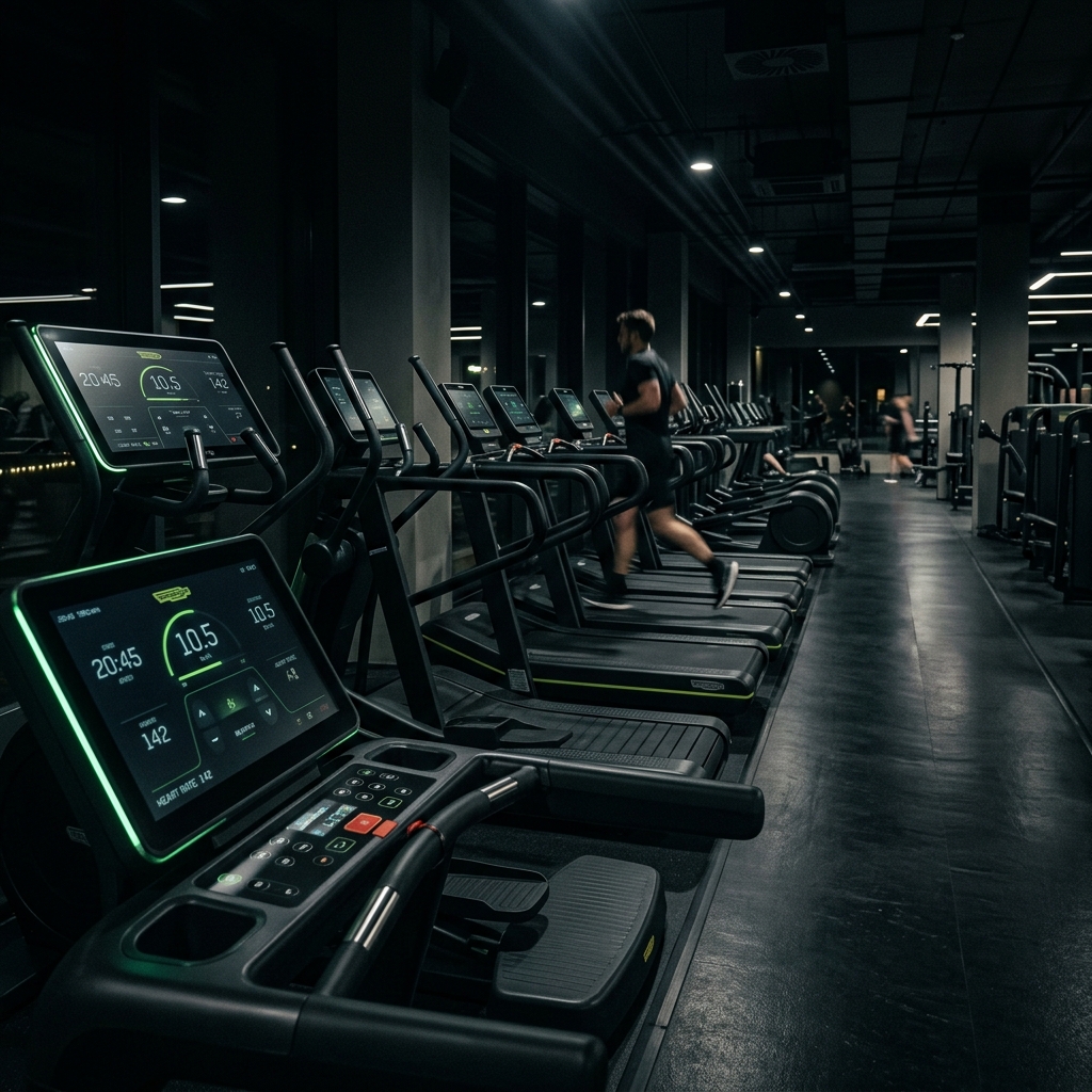 Área de cardio con caminadoras y elípticas